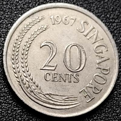 泉币菌-第173场- 精品福利场 - 高币值 1967年 新加坡20分 海洋动物-剑鱼 24mm  高