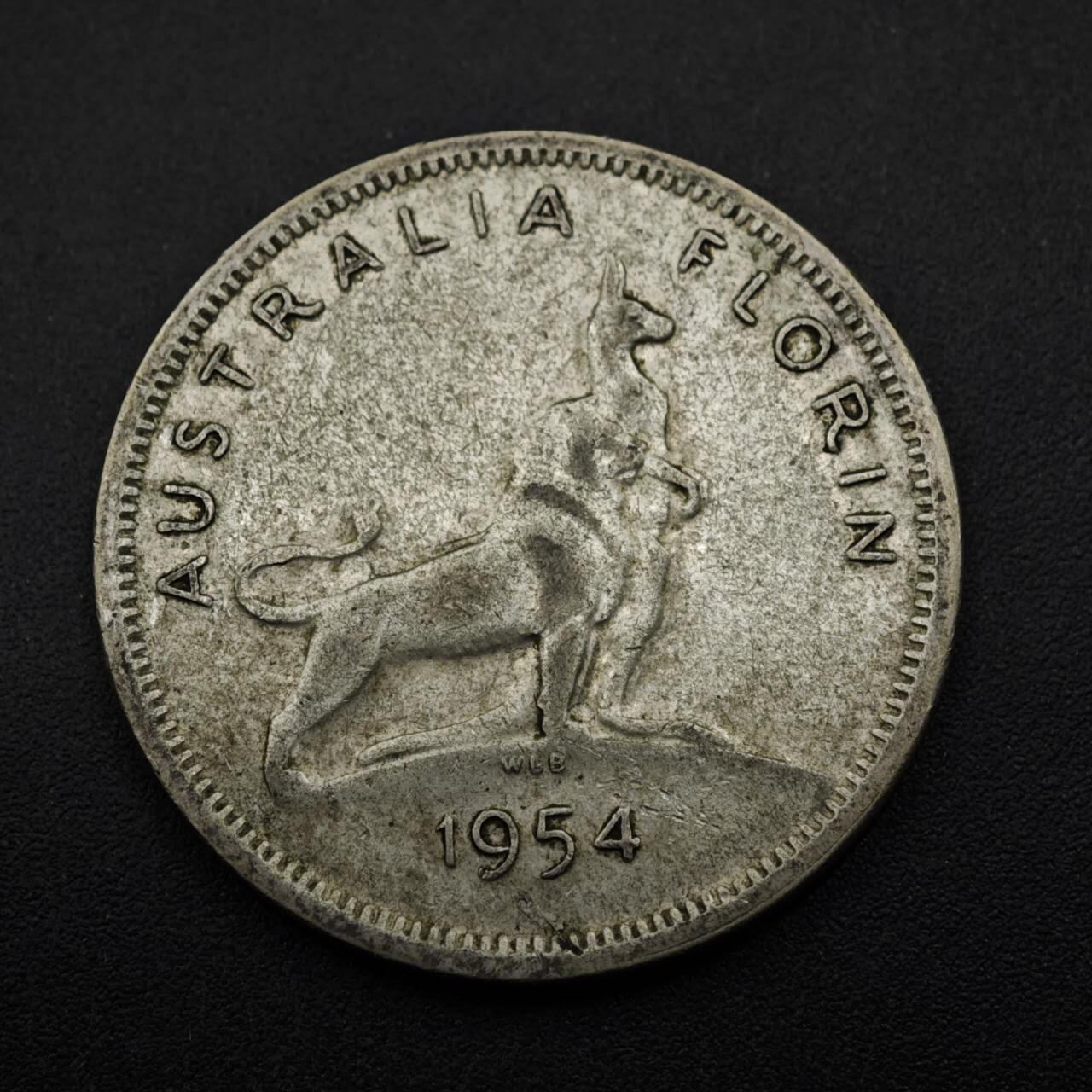 【淘币小摊】实时拍第八百五十三拍   散币银币场   满百包邮可预留二周 每周一统一发货   澳大利亚1954年伊丽莎白二世弗洛林银币