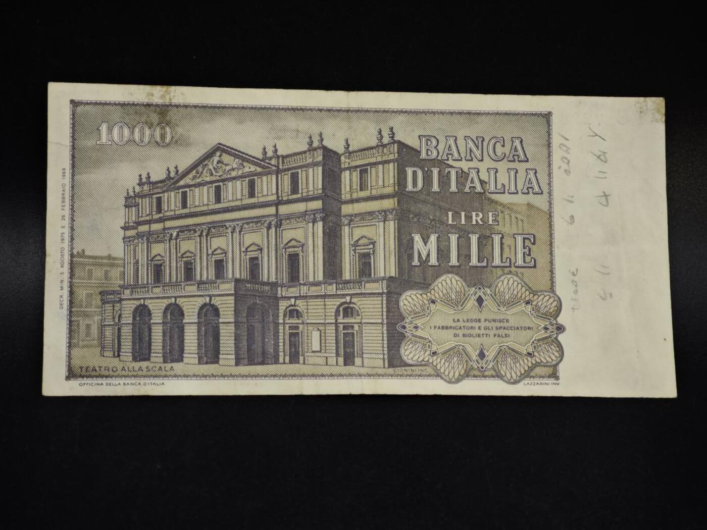 【淘币小摊】限时拍第八百五十二拍  无佣金福利纸币场  满百包邮可预留两周  周一统一发货  意大利1000里拉纸币【有折】