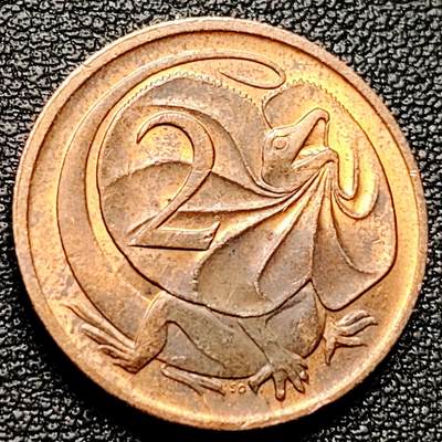 泉币菌-第173场- 精品福利场 - 铜光美品 1984年 英属澳大利亚2分铜币 伞蜥蜴斗篷蜥 21.5mm