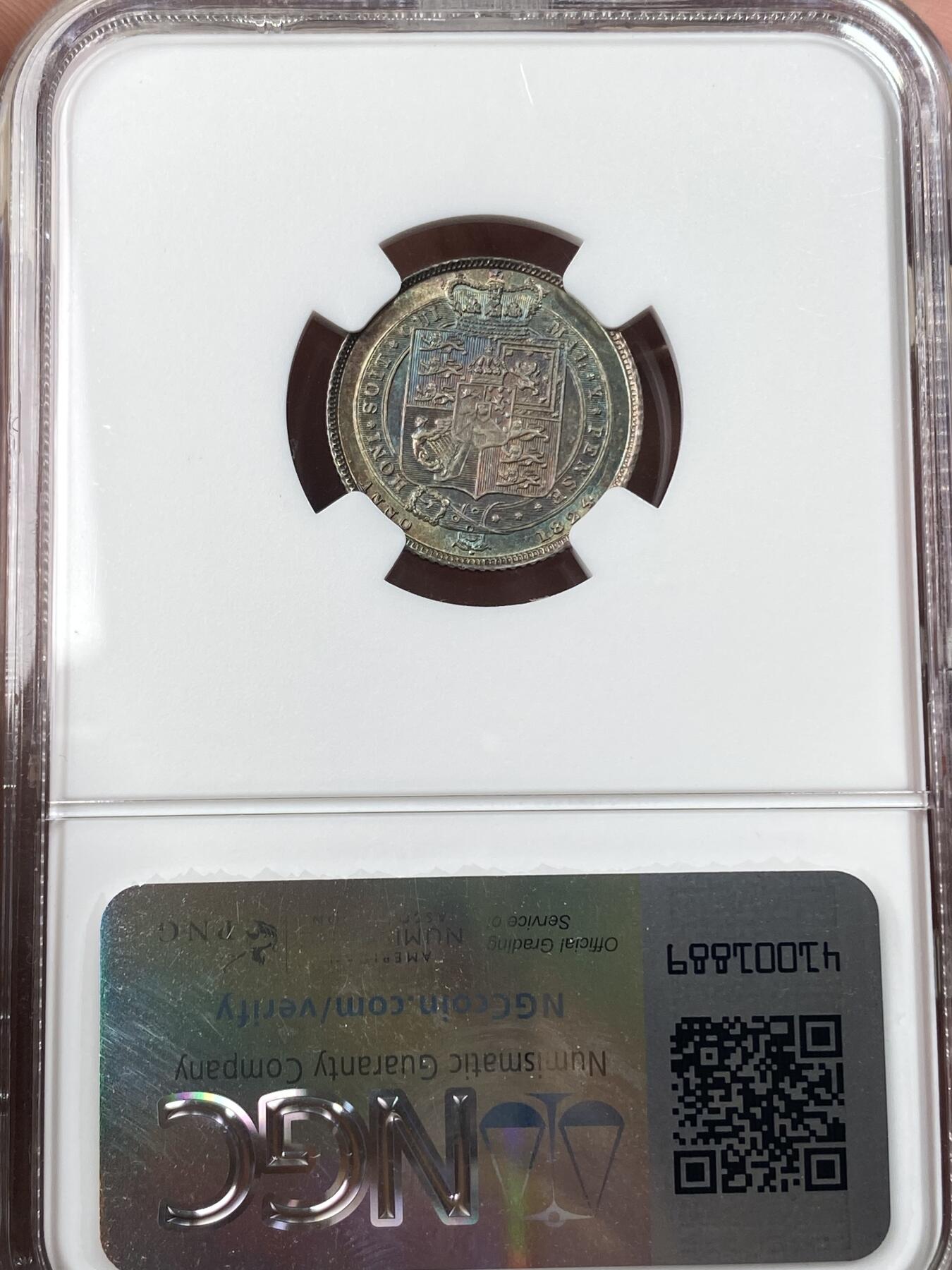 万国钱币拍卖第059期 NGC MS64 1824年英国乔治四世嘉德6便士银币 双面华丽五彩顶级典藏品质