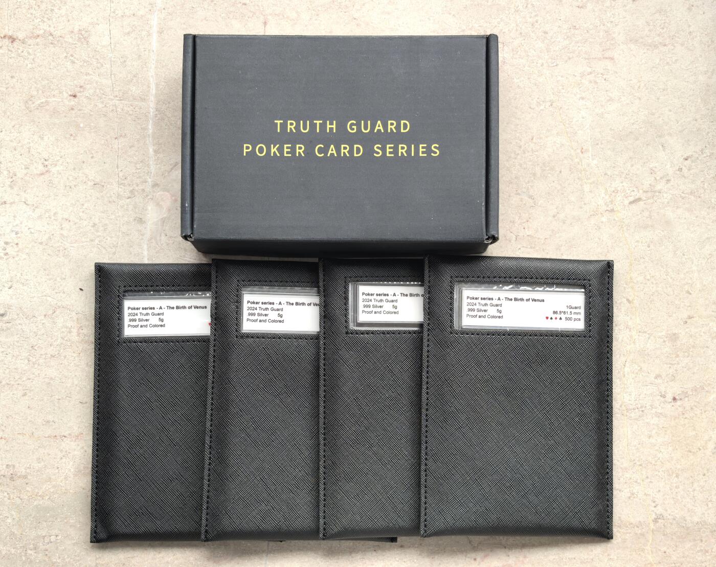 博洋堂世界钱币拍卖第158期（全场包邮） 2024年美国Truth Guard发行1Guard4枚彩色精制银币套 扑克系列A-《维纳斯的诞生》 999银5克X4 全套包装 发行量：500套