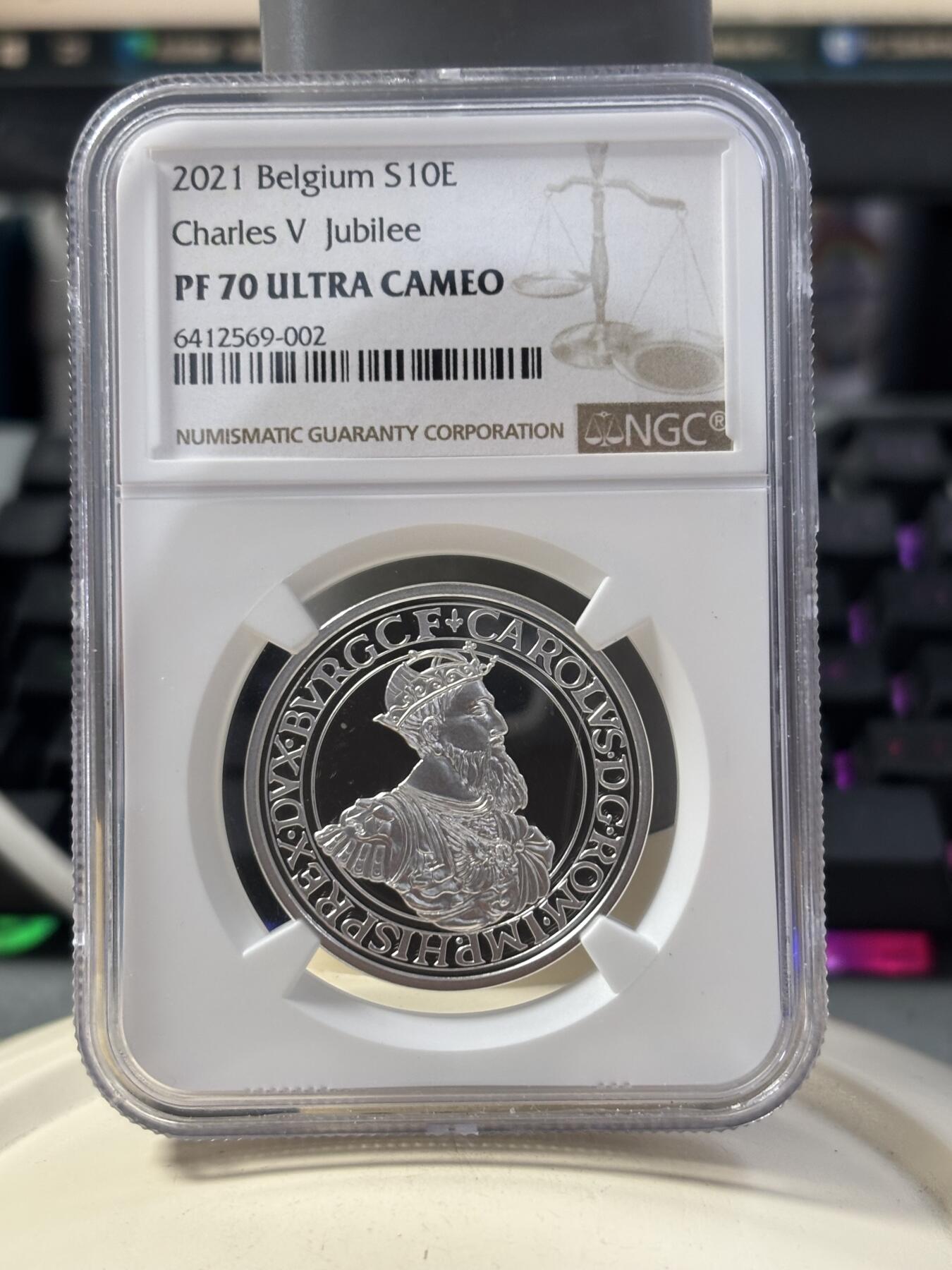 第189期拍卖 比利时2021年卡尔斯古尔登500周年精制纪念银币NGC-PF70无盒无证书，925银，18.75克，发行5000枚