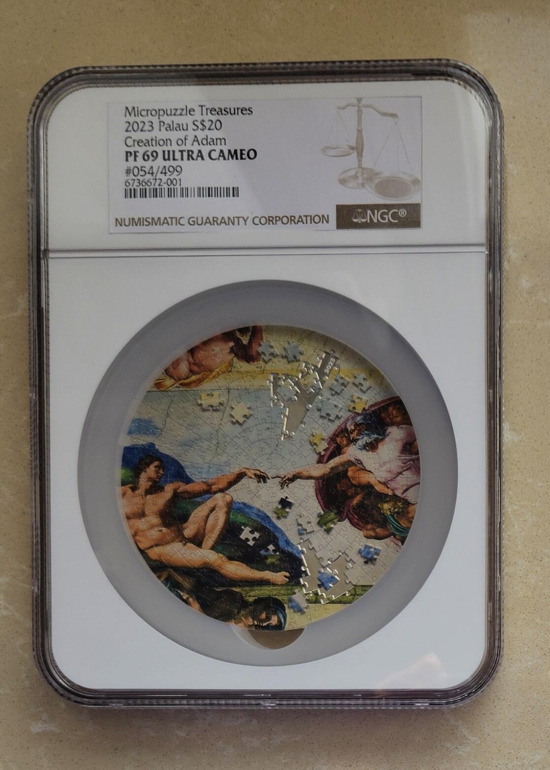 【币将精彩】世界钱币拍卖（2026-2-4） 帕劳2023年亚当创世纪5盎司彩色大银币NGC评级币带证书包装
