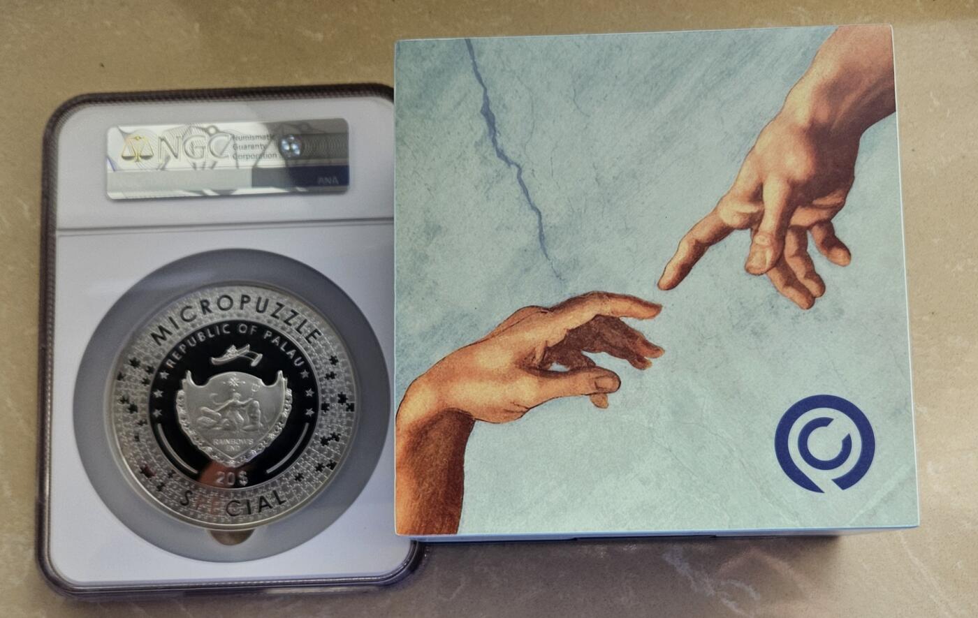 【币将精彩】世界钱币拍卖（2026-2-4） 帕劳2023年亚当创世纪5盎司彩色大银币NGC评级币带证书包装