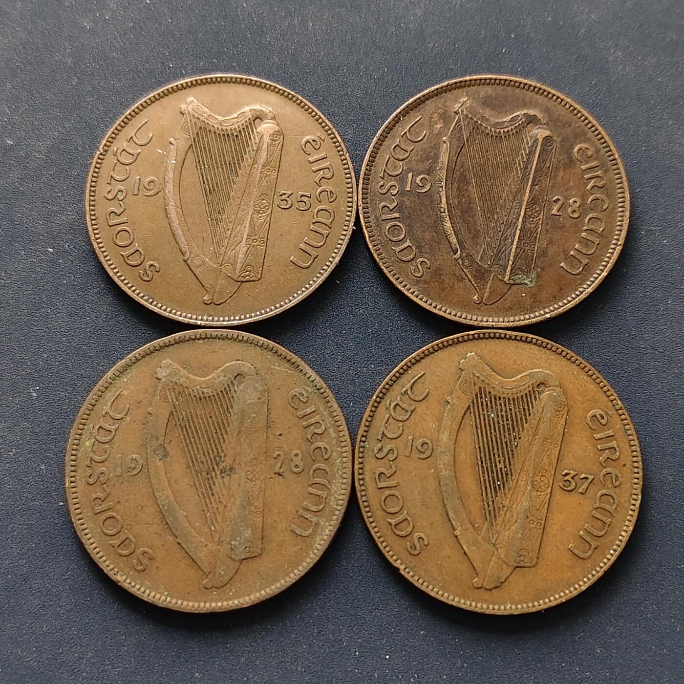 【全场包邮】纯粹捡漏拍496场-持续更新中 爱尔兰自由邦各年份母鸡1便士铜币4枚一组