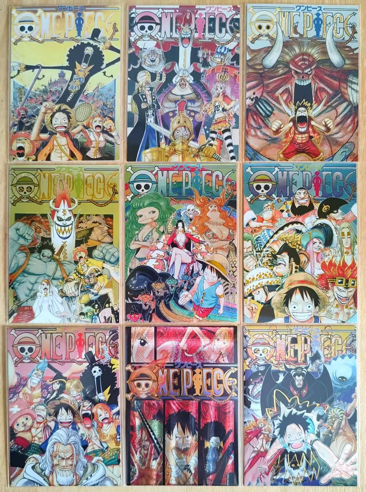 春节前倒数第三场！！龙虎卡牌-七三场（满200元包邮，无佣金，每周六结拍，欢迎送拍） 粗闪9张 海贼王单行本封面卡 第六弹 一套 卡背是漫画分镜图