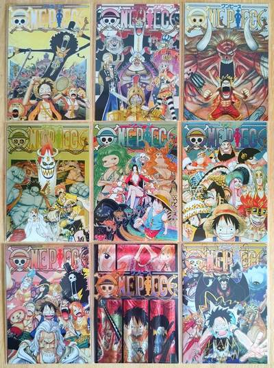 春节前倒数第三场！！龙虎卡牌-七三场（满200元包邮，无佣金，每周六结拍，欢迎送拍） - 粗闪9张 海贼王单行本封面卡 第六弹 一套 卡背是漫画分镜图