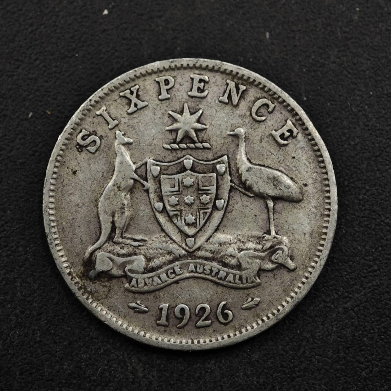 【淘币小摊】实时拍第八百五十三拍   散币银币场   满百包邮可预留二周 每周一统一发货   澳大利亚1926年乔治五世6便士银币