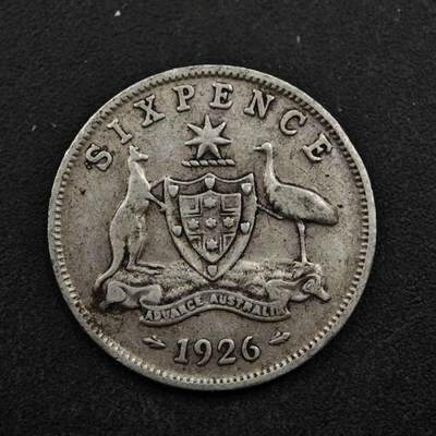 【淘币小摊】实时拍第八百五十三拍   散币银币场   满百包邮可预留二周 每周一统一发货   - 澳大利亚1926年乔治五世6便士银币