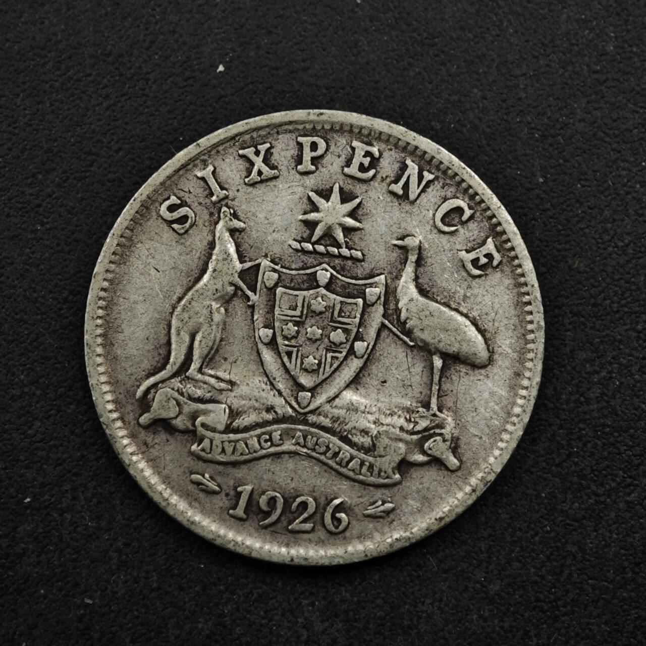 【淘币小摊】实时拍第八百五十三拍   散币银币场   满百包邮可预留二周 每周一统一发货   澳大利亚1926年乔治五世6便士银币