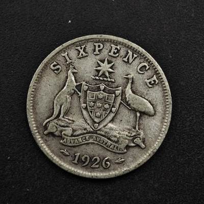 【淘币小摊】实时拍第八百五十三拍   散币银币场   满百包邮可预留二周 每周一统一发货   - 澳大利亚1926年乔治五世6便士银币