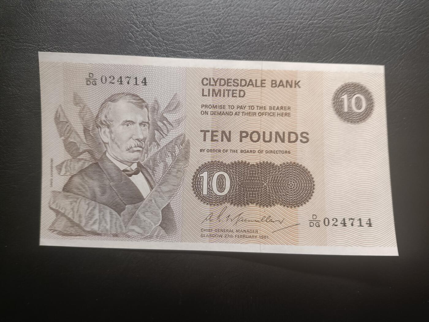 2026一月第四期，总214期 苏格兰克莱斯戴勒银行1981年10镑AUNC，地理学家利文斯通和黑奴，因涉嫌种族歧视很快被改版，导致少见