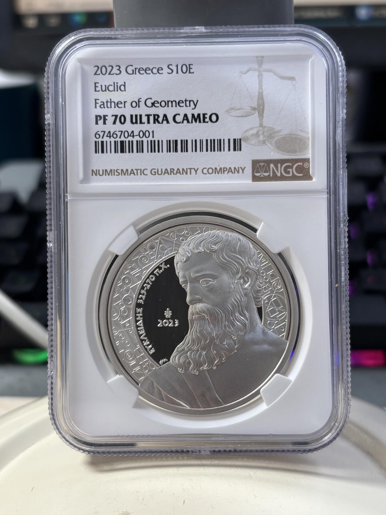 第189期拍卖 希腊2023古希腊文明系列几何之父欧几里得纪念银币NGC-PF70带盒证书，925银，发行1500枚