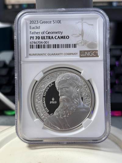 第189期拍卖 - 希腊2023古希腊文明系列几何之父欧几里得纪念银币NGC-PF70带盒证书，925银，发行1500枚