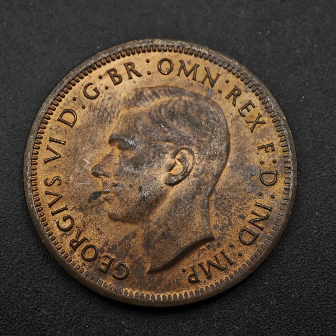 【淘币小摊】实时拍第八百五十三拍   散币银币场   满百包邮可预留二周 每周一统一发货   澳大利亚1943年乔治六世半便士铜币