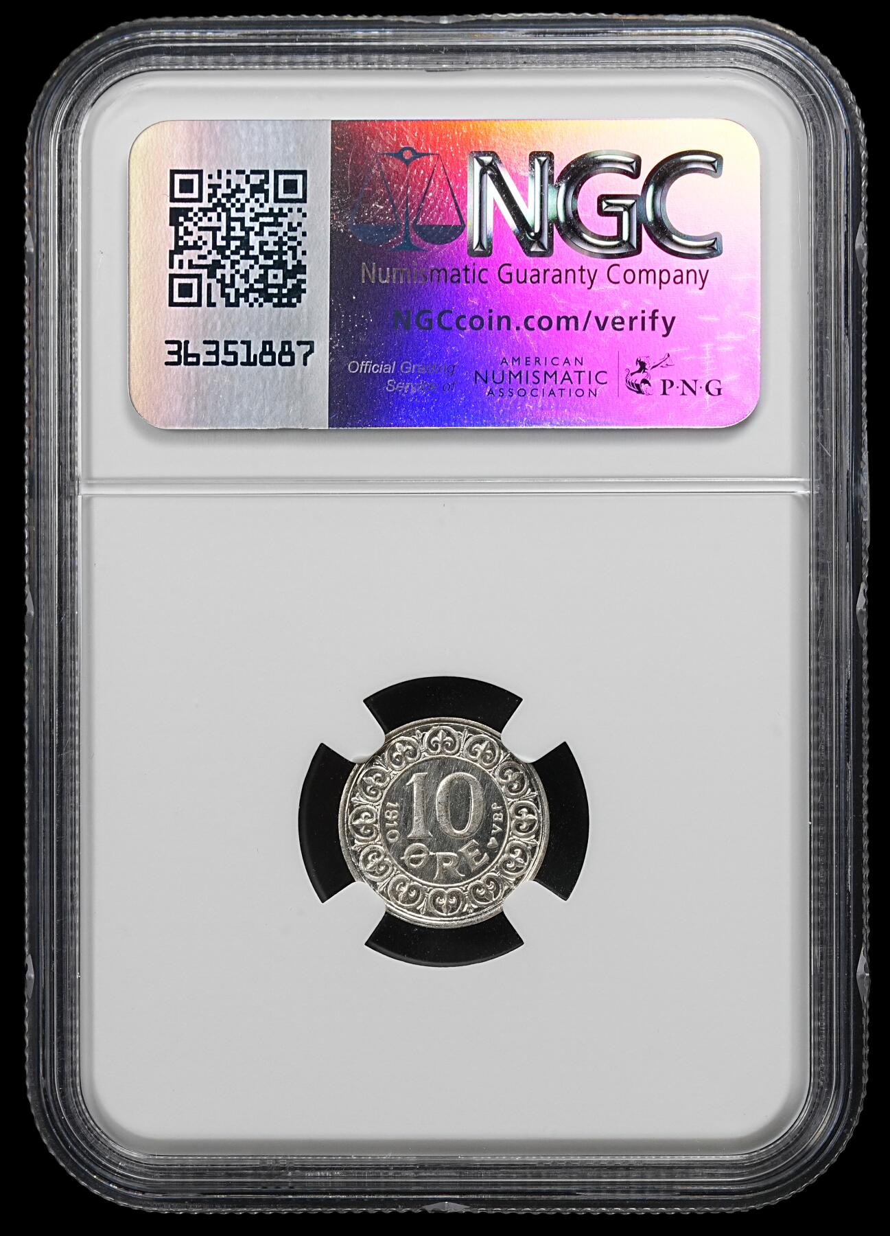 修遠堂世界钱币第102期 NGC MS67 1910年丹麦10欧尔银币 顶级品相，币面有类镜面感