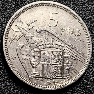 泉币菌-第173场- 精品福利场 - 西班牙1957年5比塞塔 弗朗哥鹰徽23mm