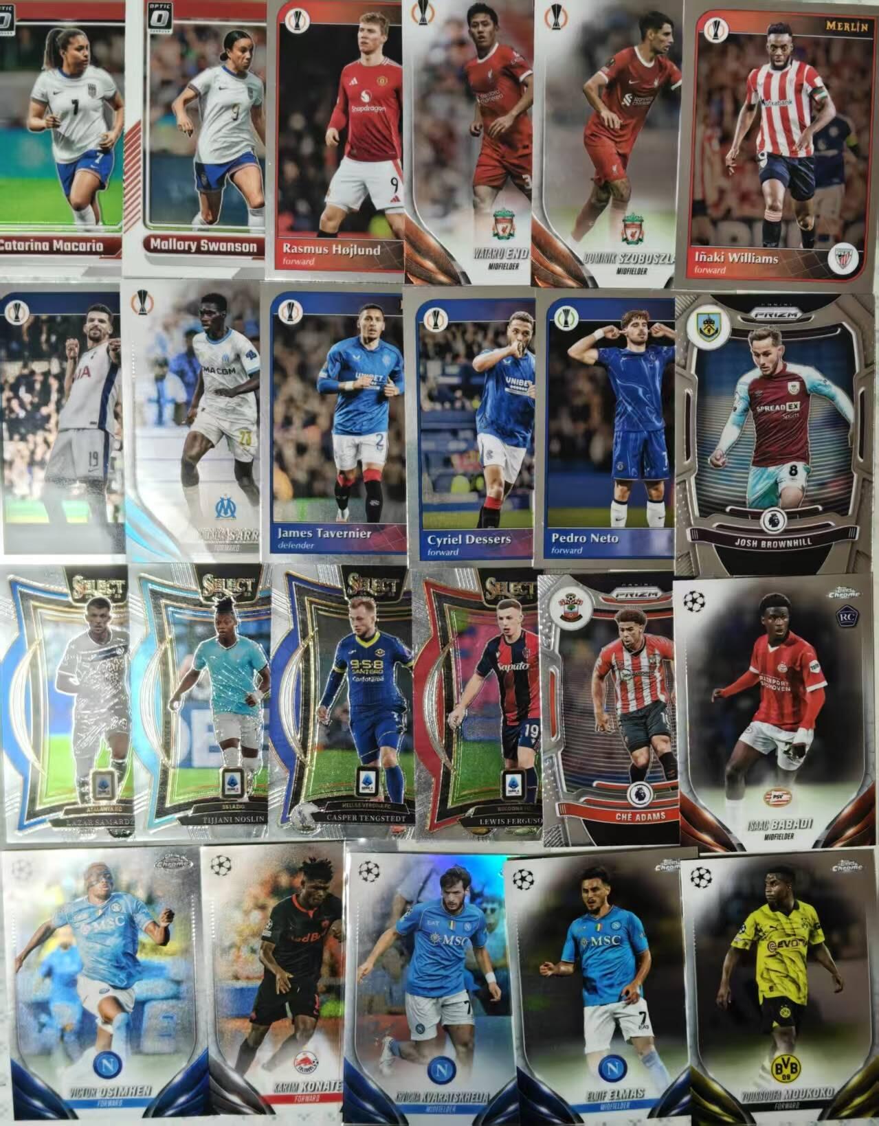 春节前倒数第三场！！龙虎卡牌-七三场（满200元包邮，无佣金，每周六结拍，欢迎送拍） 23张折射卡球星卡系列的混合收藏，包含了Panini Select、Topps Merlin Chrome、Panini