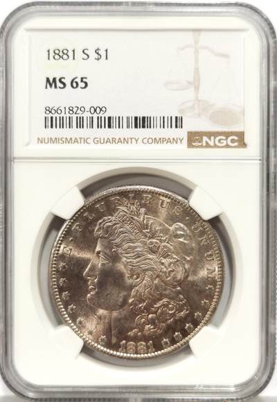 博洋堂世界钱币拍卖第158期（全场包邮） - NGC MS65 美国1881 S 摩根 双面五彩包浆