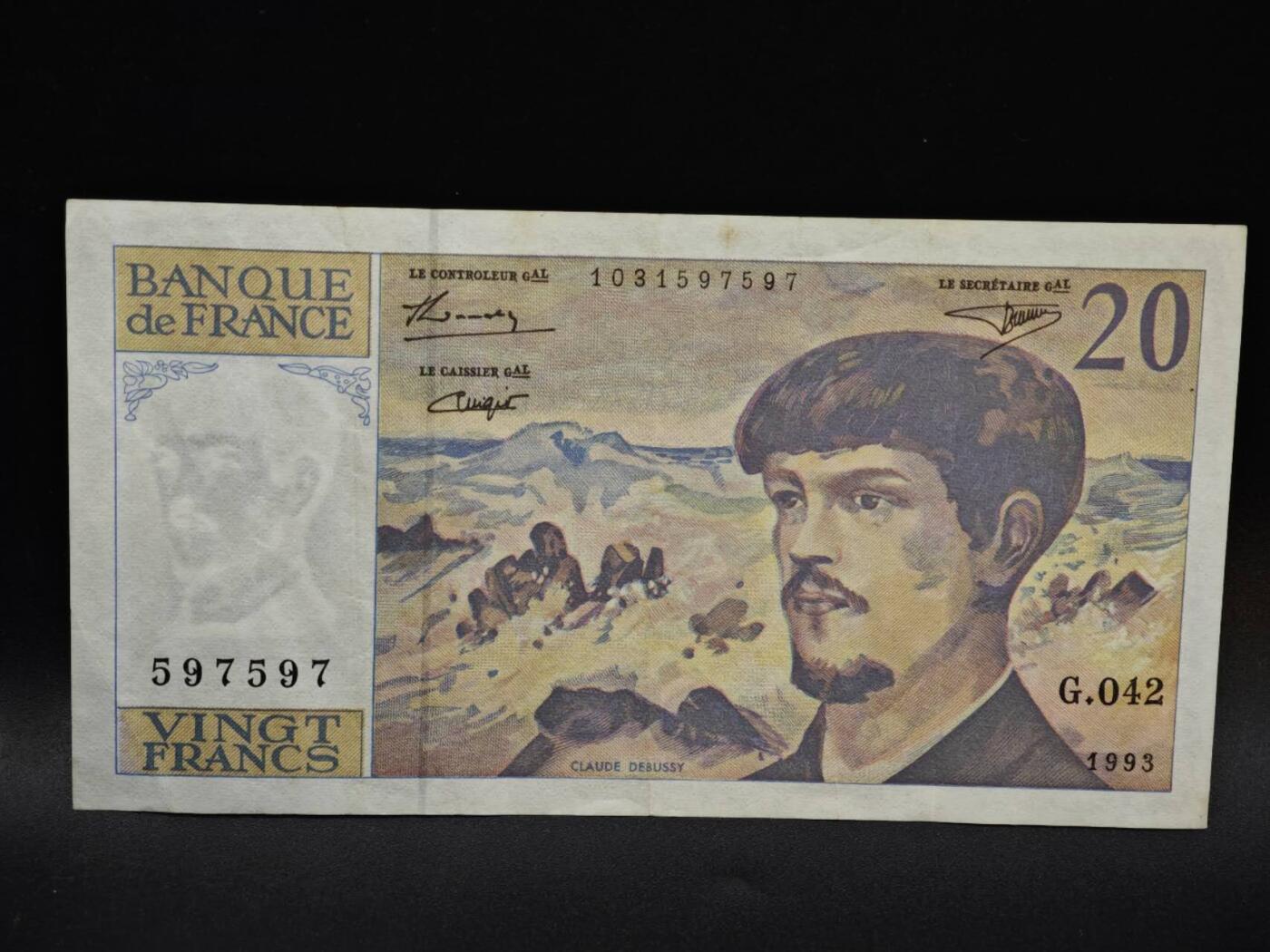 【淘币小摊】限时拍第八百五十二拍  无佣金福利纸币场  满百包邮可预留两周  周一统一发货  法国1993年20法郎纸币【有折】