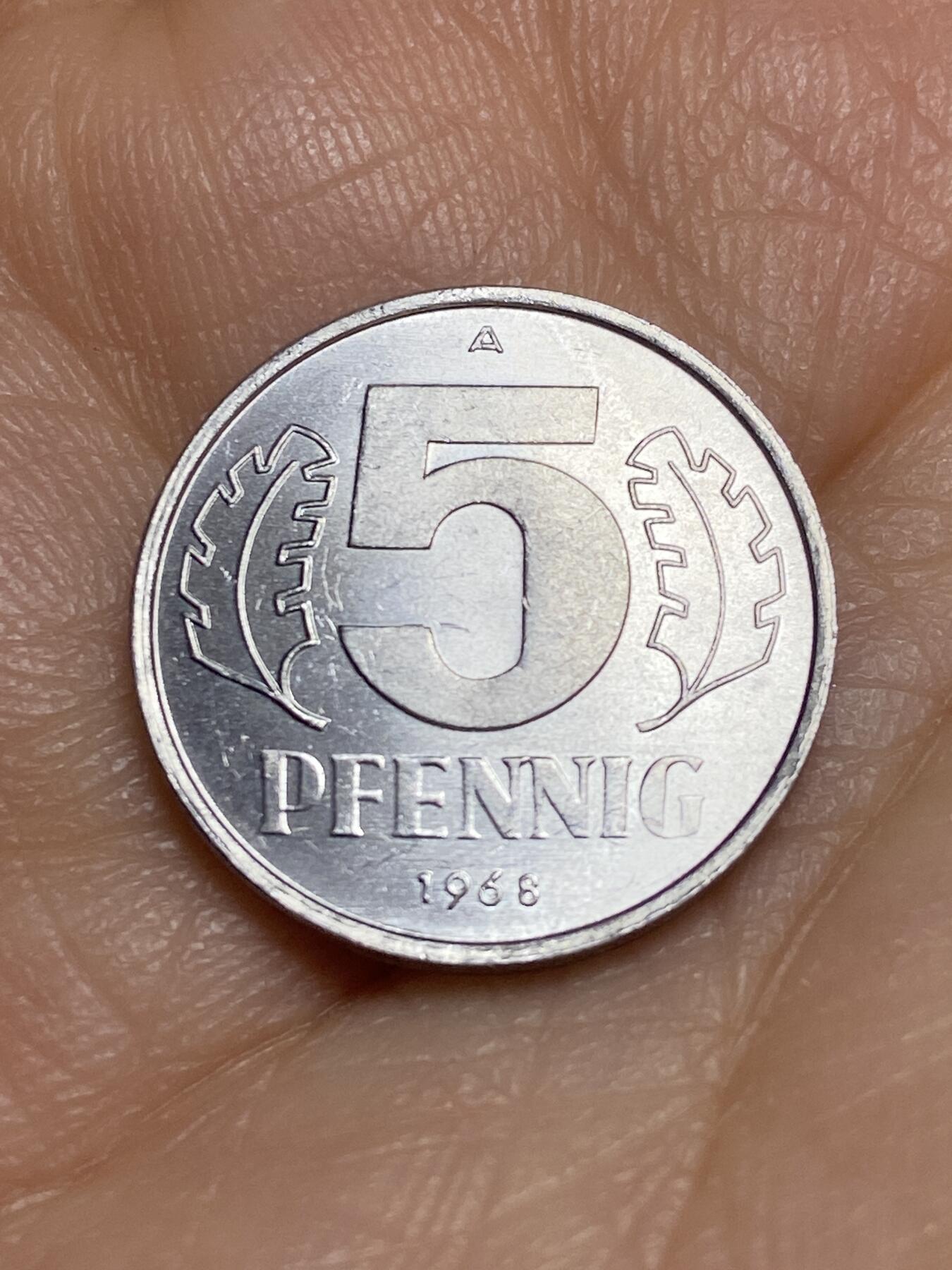 2026年第十三场(总第一百八十二场）外国好品散币场(免佣金) 好品–民主德国1968年5芬尼(第一版大图例版，A标柏林造，首发年仅发行3年)
