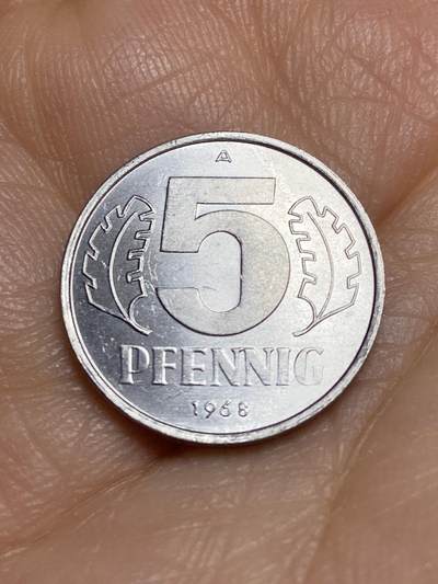 2026年第十三场(总第一百八十二场）外国好品散币场(免佣金) - 好品–民主德国1968年5芬尼(第一版大图例版，A标柏林造，首发年仅发行3年)