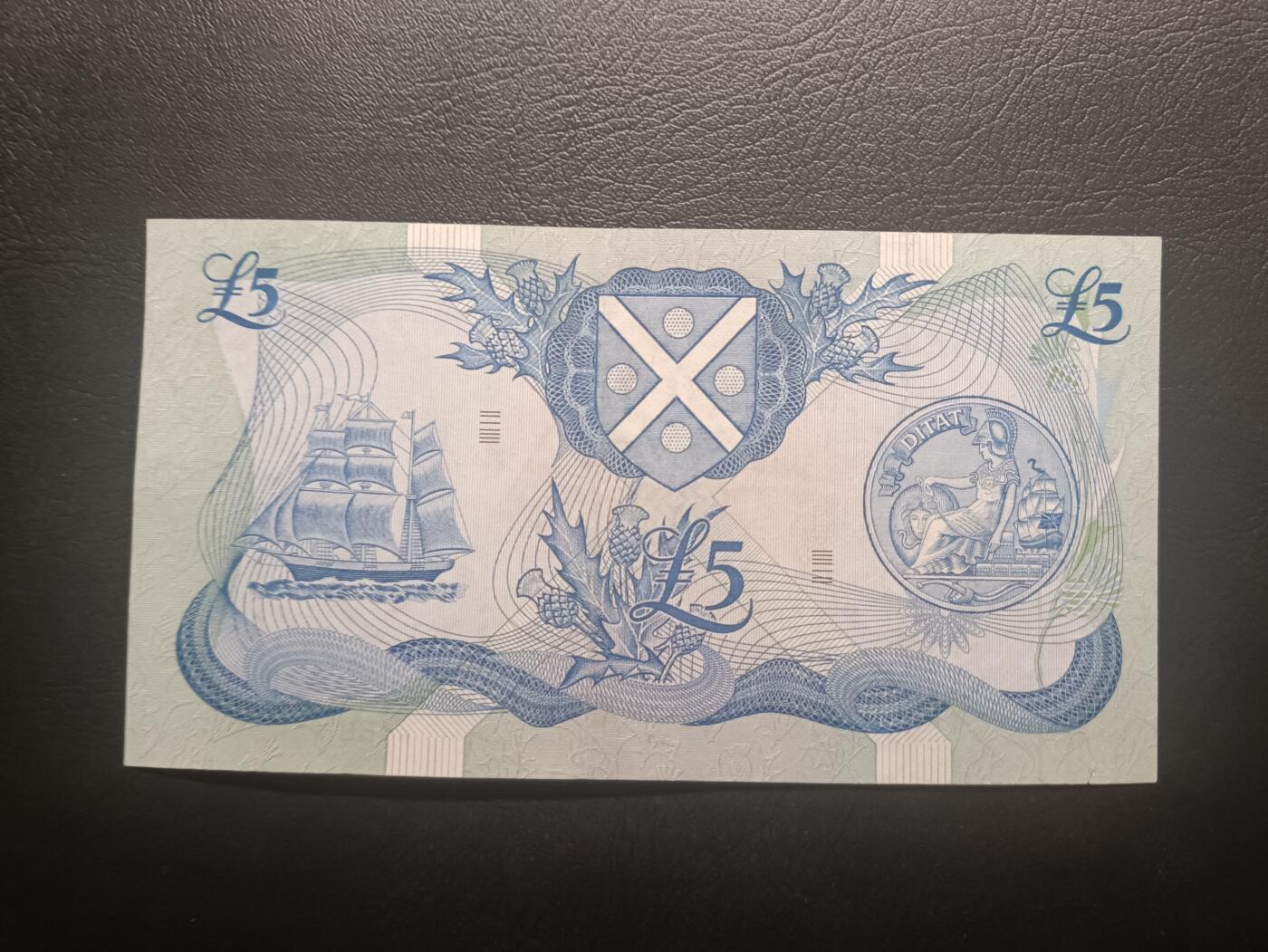 2026一月第四期，总214期 苏格兰银行1981年5镑UNC-，诗人沃尔特斯科特和帆船和杜卡特金币，早期品种