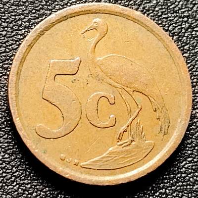 泉币菌-第173场- 精品福利场 - 南非1996年5分 蓝鹤 钢镀铜币  21mm