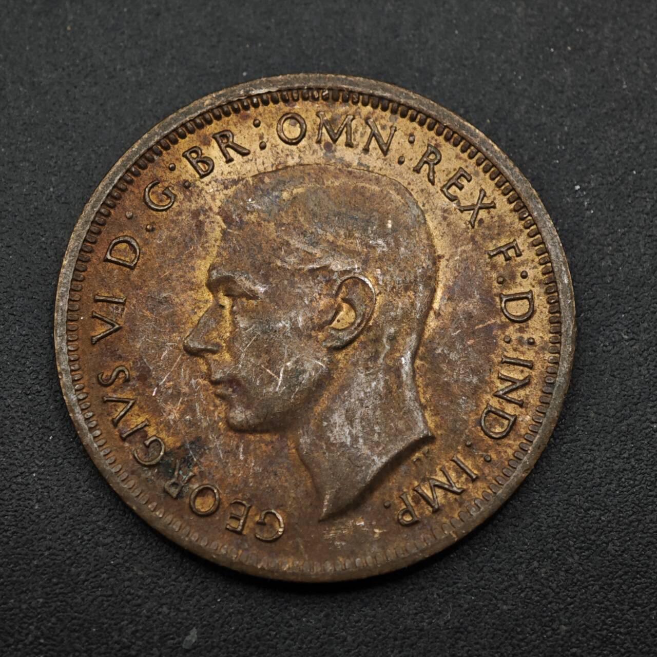 【淘币小摊】实时拍第八百五十三拍   散币银币场   满百包邮可预留二周 每周一统一发货   澳大利亚1943年乔治六世半便士铜币