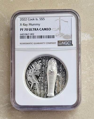 【币将精彩】世界钱币拍卖（2026-1-28） - 库克2022年X光木乃伊高浮雕银币NGC评级币带证书