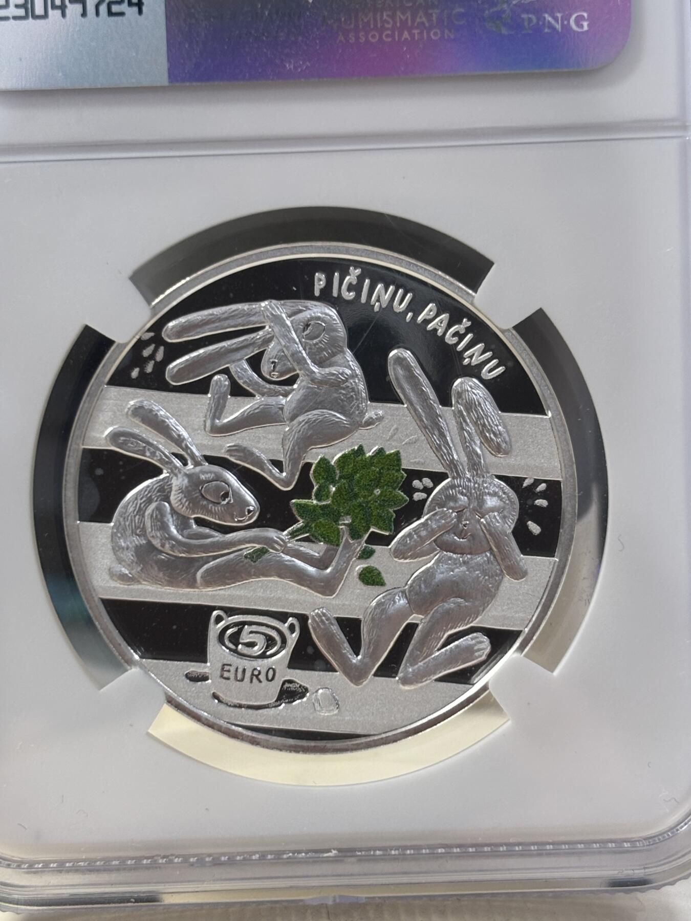 第189期拍卖 拉脱维亚2024年发行快乐童年5欧元局部彩色精制纪念银币NGC-PF69首无盒无证书，999银，22克，发行量4000枚