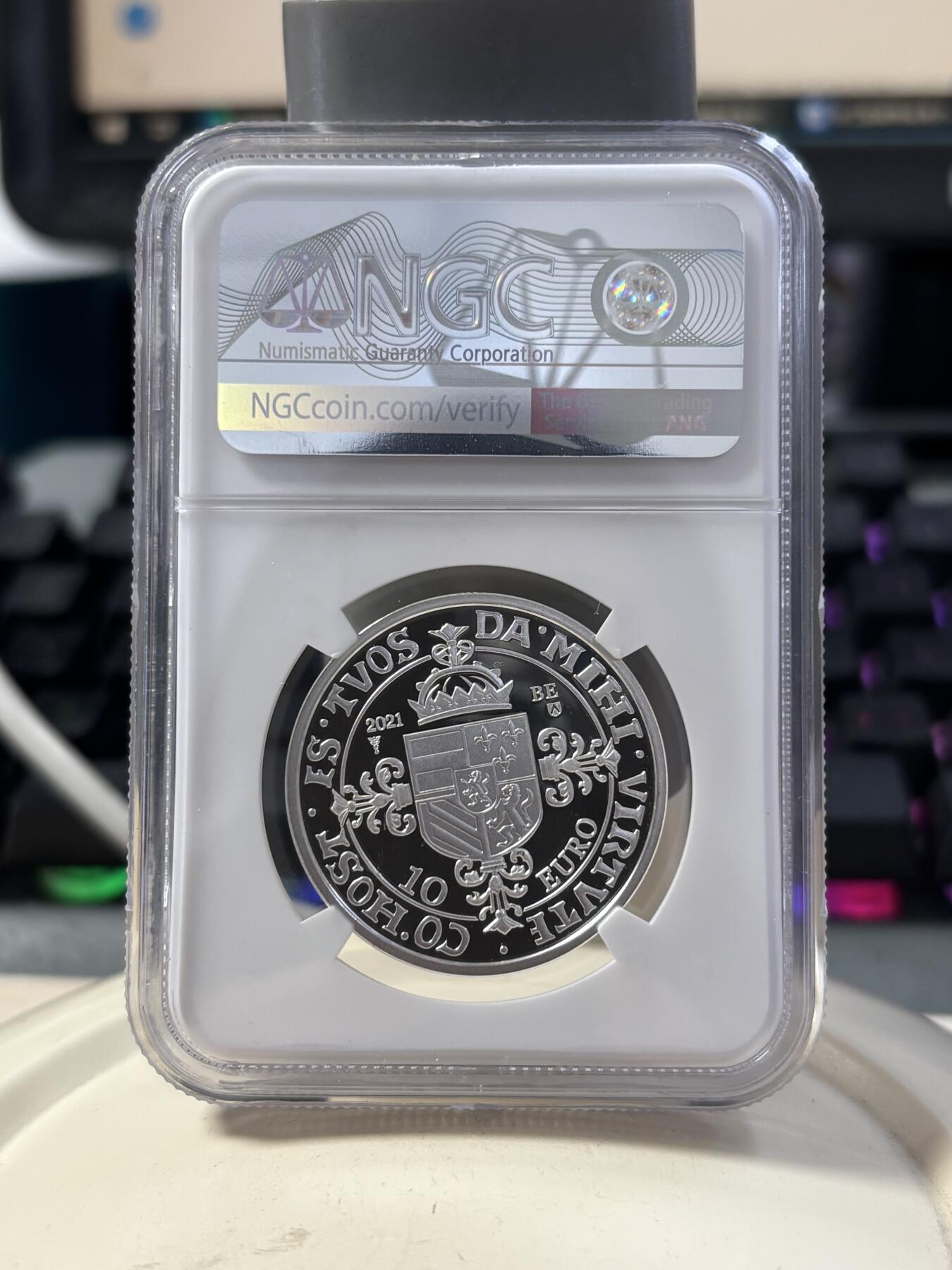 第189期拍卖 比利时2021年卡尔斯古尔登500周年精制纪念银币NGC-PF70无盒无证书，925银，18.75克，发行5000枚