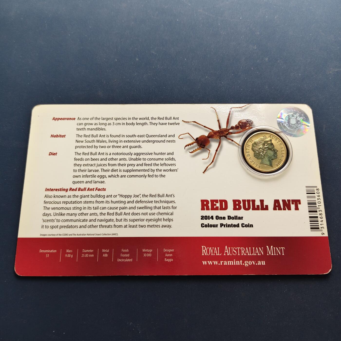 【全场包邮】纯粹捡漏拍497场-持续更新中 澳大利亚2014年1元彩色昆虫系列官方卡装彩色纪念币3枚一组-红牛蚁+杜鹃黄蜂+莱奇哈特蚱蜢
