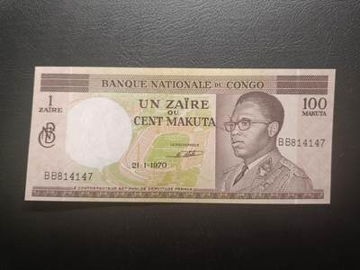 2026一月第四期，总214期 - 刚果金1970年1扎伊尔/100马库塔AUNC，首任总统卡萨武布，少见早期品种