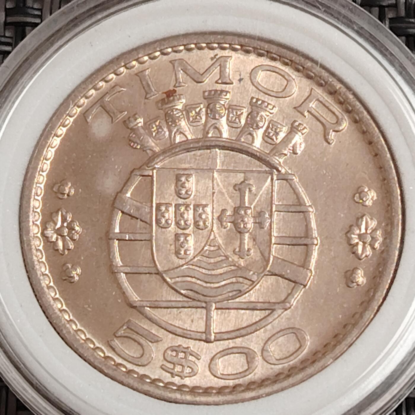 布加迪🐬～世界钱币(上海)🌾第 271 期 /  各国套币和散币 葡属帝汶 1970年 5埃斯库多 原光好品