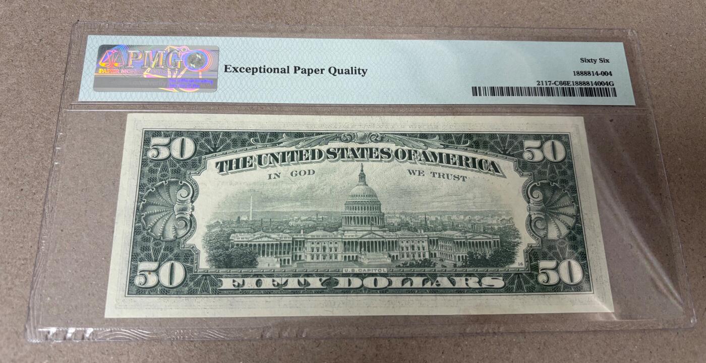 【礼羽收藏】🌏世界钱币拍卖第121期 1969年 50美元 C区首发冠号A 号码无4 PMG66EPQ