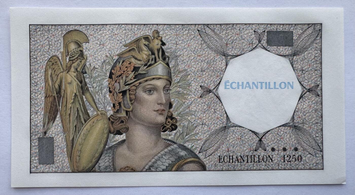 2026第2场（总第229期）：精品测试钞、连体钞综合场 样品1250 法国“雅典娜”测试钞UNC