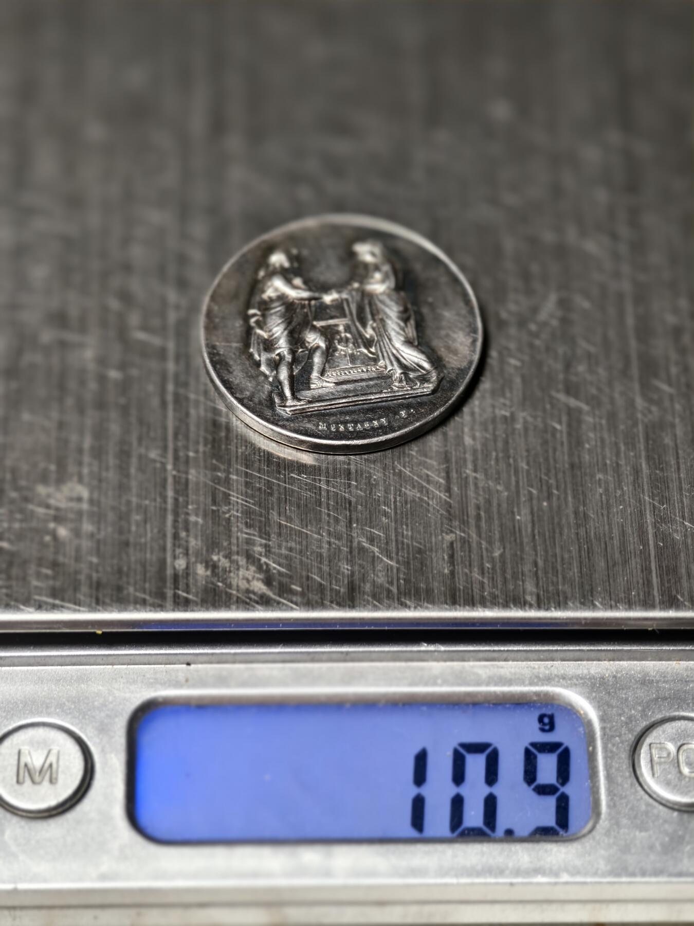 抚柳草堂-第十期章牌钱币  奖章勋章限时免佣 满百包邮 放漏专场 19世纪法国婚姻与爱情银章 难得好品背面无刻字可自用 950银重10.9克 27.9mm 丰饶角1ar银标