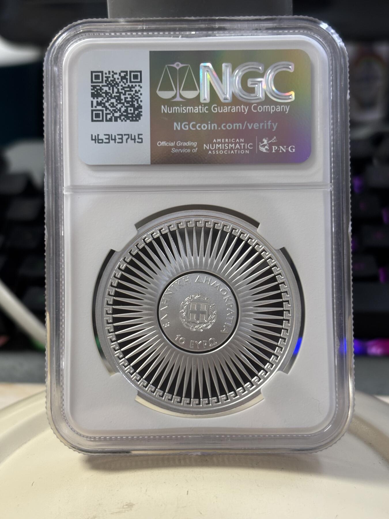 第189期拍卖 希腊2024年希腊文化系列数学家泰勒斯精制纪念银币NGC-PF70首原盒证书，925银，发行2000枚