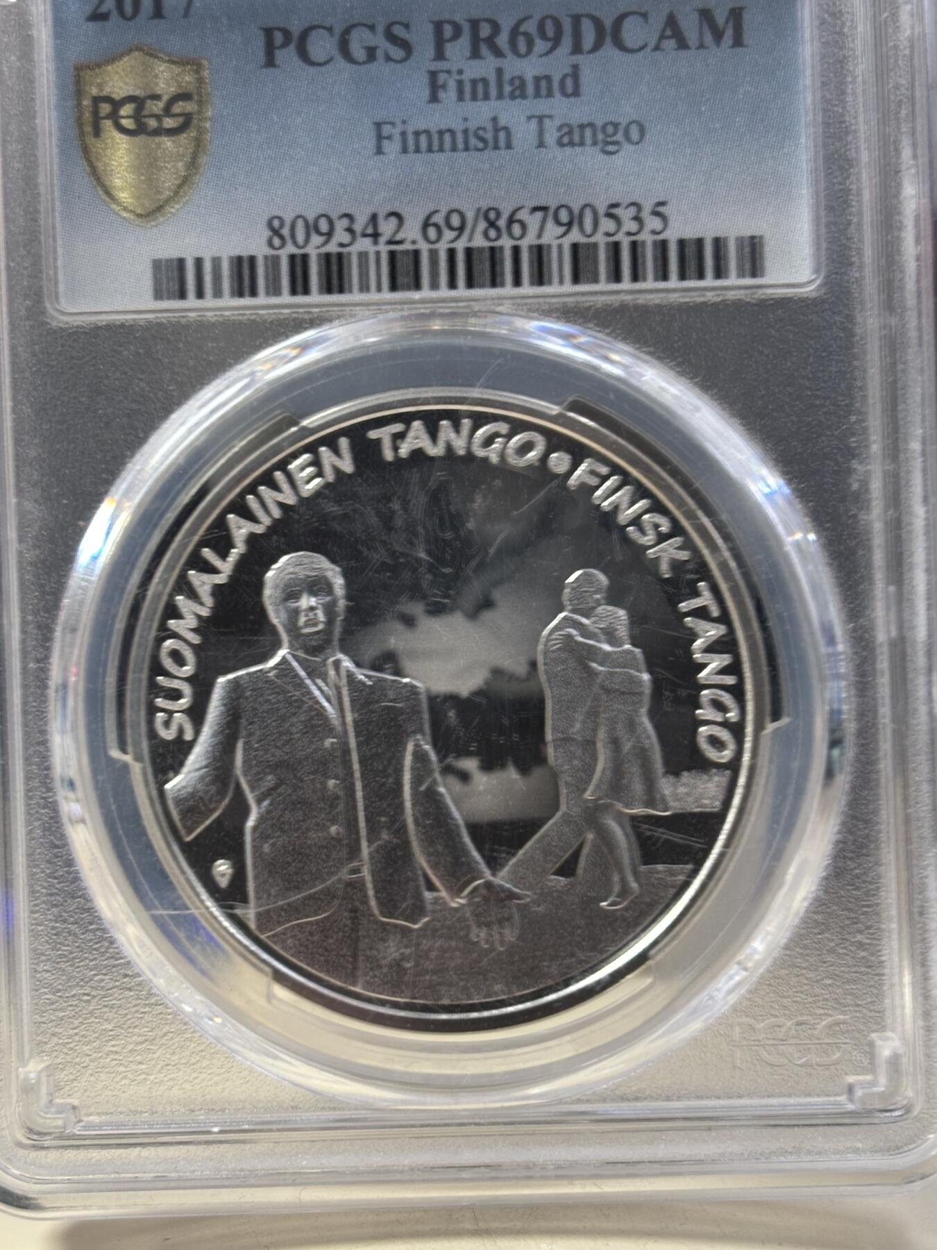 第189期拍卖 芬兰2017年探戈20欧纪念银币PCGS-PR69，925银，25.5克