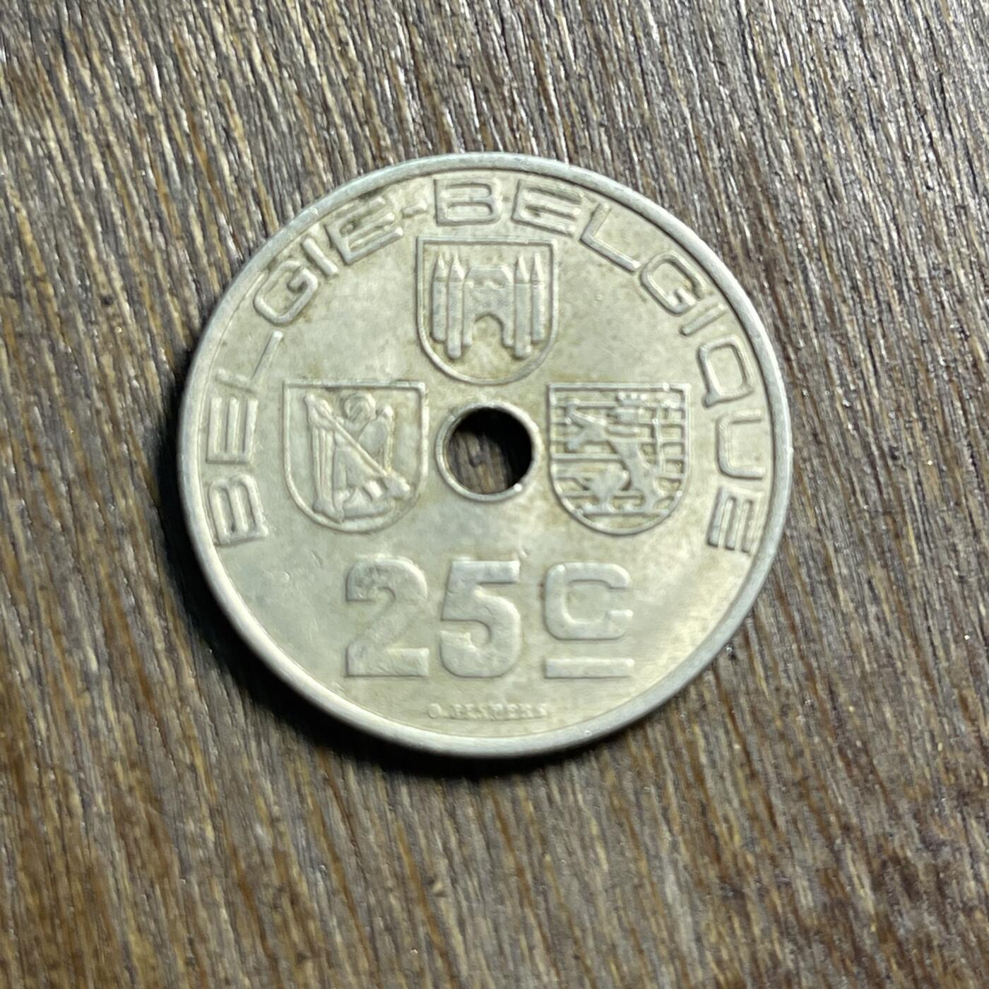 【春节前最后一拍，下一场3.3号】★第139场★散币场。不寄存，30包邮。不满30元，支付5元运费。《接受代拍 代送NGC评级》 36【无寄存】1938 比利时 25分 镍币