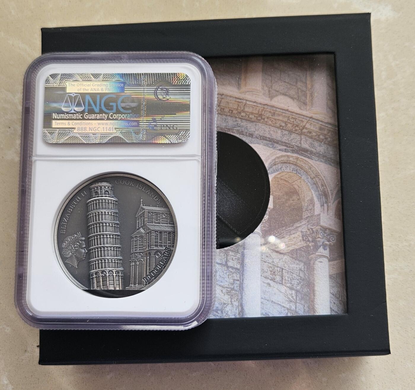 【币将精彩】世界钱币拍卖（2026-2-4） 库克2022年比萨斜塔2盎司双面高浮雕立体银币NGC评级币带证书包装
