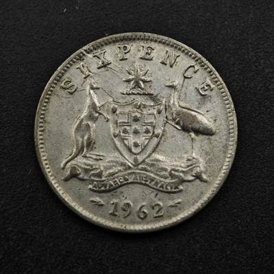 【淘币小摊】实时拍第八百五十三拍   散币银币场   满百包邮可预留二周 每周一统一发货   - 澳大利亚1962年伊丽莎白二世6便士银币