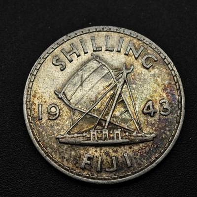 【淘币小摊】实时拍第八百五十三拍   散币银币场   满百包邮可预留二周 每周一统一发货   - 斐济1943年乔治六世一先令银币