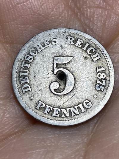 2026年第十三场(总第一百八十二场）外国好品散币场(免佣金) - 打孔–德意志帝国1875年5芬尼(威廉一世时期，C标法兰克福造)