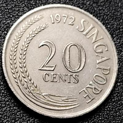 泉币菌-第173场- 精品福利场 - 高币值 1972年 新加坡20分 海洋动物-剑鱼 24mm  高