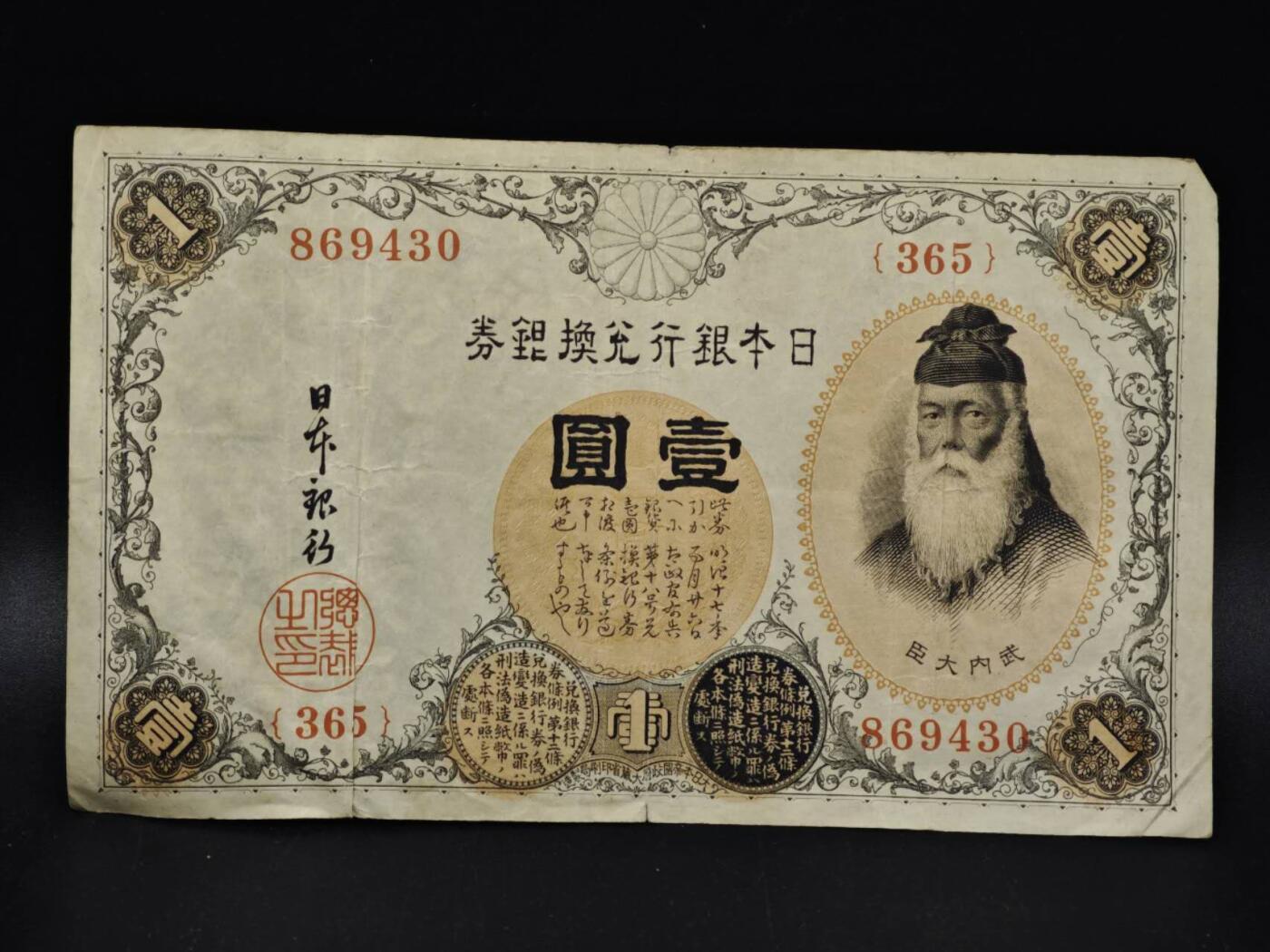 【淘币小摊】限时拍第八百五十二拍  无佣金福利纸币场  满百包邮可预留两周  周一统一发货  日本银行兑换银券壹圆纸币【有折】