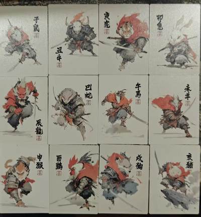 春节前倒数第三场！！龙虎卡牌-七三场（满200元包邮，无佣金，每周六结拍，欢迎送拍） - 普卡12张 布丁十二生肖 - 武士生肖一套