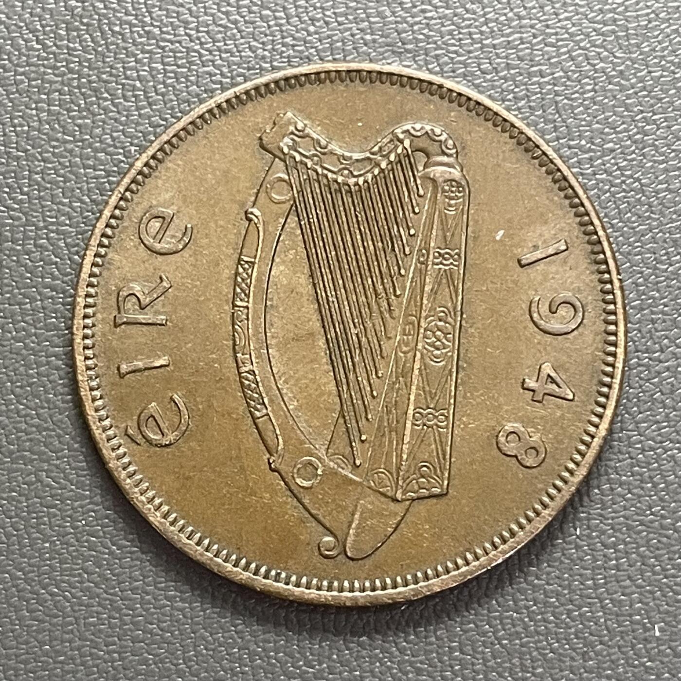 回流0125 爱尔兰1948年1便士大铜币 母鸡和鸡雏 直径31mm